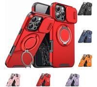 New Slide Camera Protection Magnetic Stand Phone Case, with Rotating Stand and Privacy Camera Cover (Red,for iPhone 17 Pro)