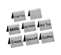 New Star Foodservice Set combinato di 8 cartelli per tenda da tavolo in acciaio inossidabile, include "Coffee", "Decaf", "Hot Tea", "Iced Tea", "Hot Tea", "Milk", "Cream" e vuoto, 5,1 x 5,1 cm, set