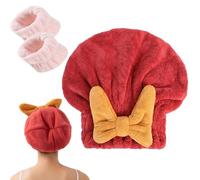 New Super Absorbent Hair Towel Wrap for Wet Hair, Microfiber Hair Towel Wrap for Women Long Hair, Hair Drying Towel, Plopping Towel Curly Hair with Face Wash Wristbands (Red)