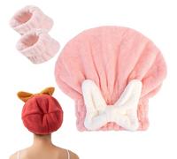 New Super Absorbent Hair Towel Wrap for Wet Hair, Microfiber Hair Towel Wrap for Women Long Hair, Hair Drying Towel, Plopping Towel Curly Hair with Face Wash Wristbands (Pink)