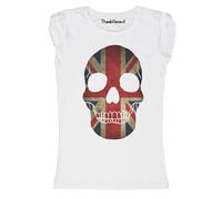 New T-Shirt Donna Fiammata Teschio Bandiera Regno Unito Idea Regalo