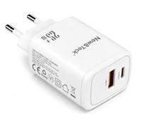New&Teck Caricabatterie USB C 25W Rapido, Presa di alimentazione a doppia porta USB C + USB A, Adattatore da parete per iPhone 11/12/13/14/15/16/17/17 Pro/17 Pro Max, Samsung Galaxy, Xiaomi, Huawei e