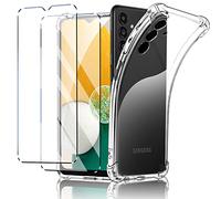 New&Teck Cover per Samsung Galaxy A13 5G / A04S + 2 vetro temperato protezione schermo, custodia in silicone TPU morbido, antiurto con angoli rinforzati, protezione chiara (trasparente)