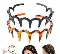 New U Shape Fashion Tooth Hair Comb Headband High Cranium Head Bands for Women's Hair, Reversible Korean Zig Zag Headband with Teeth (Amber and Black, One Size)