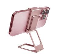 New Upgraded Back Clip Type 360° Folding Bracket, Adjustable Metal Double Ring Square Phone Holder, Built-in Inductive Magnetic Material, for Various of Smartphones (Pink)