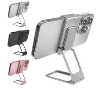 New Upgraded Back Clip Type 360° Folding Bracket, Adjustable Metal Double Ring Square Phone Holder for Various of Smartphones (Sliver)