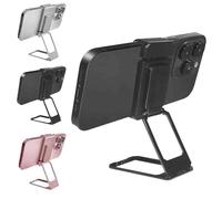 New Upgraded Back Clip Type 360° Folding Bracket, Adjustable Metal Double Ring Square Phone Holder for Various of Smartphones (Black)