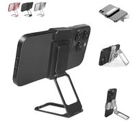 New Upgraded Back Clip Type 360 Folding Bracket, Metal Double Ring Square Phone Holder, Back Clip Foldable Phone Holder, 3-Stage Designs, Built-in Magnetic Plates, for Phones (Black)