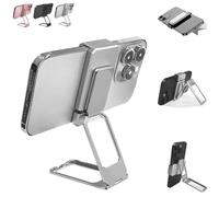 New Upgraded Back Clip Type 360 Folding Bracket, Metal Double Ring Square Phone Holder, Back Clip Foldable Phone Holder, 3-Stage Designs, Built-in Magnetic Plates, for Phones (Silver)
