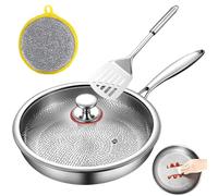 New Upgrades Titanium Pans for Cooking Non Stick, Titanium Hammered Pan Pro with Lid, Titaniums Frying Pan, Includes Spatula (11in)