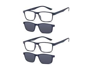 NEW VISION Occhiali da Lettura 2 PACK, Occhiali da Vista con Magnetica Clip Occhiali da Sole, Protezione 100% UVA e UVB, Clip On Occhiali da Lettura per Donna Uomo NV8126 (2*BLU, 3.5, Diottria)