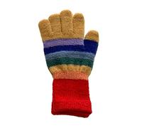 New Winter Color Striped Gloves for Women Cycling Ski Warm Windproof Full Package Sub Refers To Students Can Screen Driving Damen Guanti Long Finger (Yellow, M)