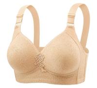 New Women Underwear Thin Soft Comfortable No Underwire Retraction Full Cup Bra, Light Yellow, 10(Beige,12)