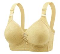New Women Underwear Thin Soft Comfortable No Underwire Retraction Full Cup Bra, Light Yellow, 10(Light Yellow,12)