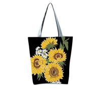 New Women's Slouchy Large Capacity Zippered Sunflower Printed Shoulder Bag, Tote(I)