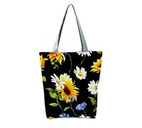 New Women's Slouchy Large Capacity Zippered Sunflower Printed Shoulder Tote Bag(A)