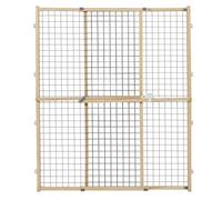 New World, Cancello per cani alto 111,76 cm, niente danni alle pareti, non richiede attrezzi, braccio di blocco brevettato, misura 111,76 x 73,66-127 cm (A x La), legno e rete grigia, B2944WWM-2