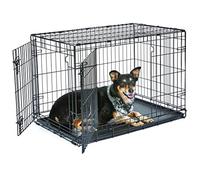 New World Gabbia per cani in metallo pieghevole con porta doppia, 91 cm, maggiore sicurezza, con vaschetta a prova di perdite, per razze di taglia media e grande