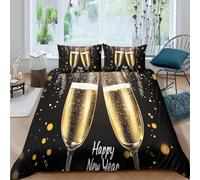 New Year celebrationcopripiumino ultra microfibra 3 Pezzi stampa 3D con cerniera festive champagne Set Di Copripiumino incluso federe per cuscini aiosa for bambini e adolescenti Single（135x200cm）