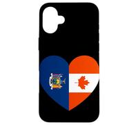New York and Canada Flags: Heart Shaped Unity Custodia per iPhone 16 Plus
