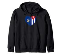 New York And Cuba Flags: Heart Shaped Unity Felpa con Cappuccio