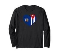 New York And Cuba Flags: Heart Shaped Unity Maglia a Manica