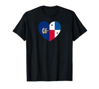 New York And Panama Flags: Heart Shaped Unity Maglietta