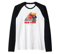 New York Big Apple Teddy Bear, Cute NYC City Illustraton Art Maglia con Maniche Raglan
