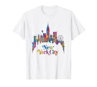 New York Città Arte Colorato Arcobaleno Skyline Punto di Maglietta