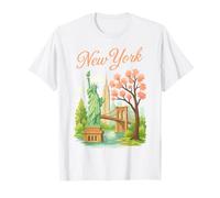 New York City Liberty Brooklyn Bridge Skyline Grafico Maglietta