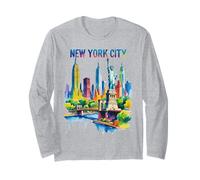 New York City Skyline Art NYC Souvenir Brooklyn Bridge Donne Maglia a Manica