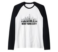 New York City Skyline battito cardiaco statua della libertà NY amante Maglia con Maniche Raglan