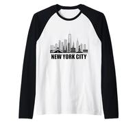 New York City Skyline battito cardiaco statua della libertà NY amante Maglia con Maniche Raglan