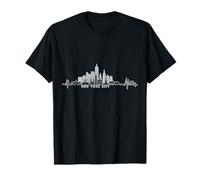 New York City Skyline battito cardiaco statua della libertà NY amante Maglietta