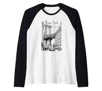 New York City Skyline Sketch Drawing Illustration Graphic Maglia con Maniche Raglan