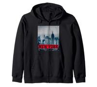New York City Skyline T-Shirt, New York Illustration Graphic Felpa con Cappuccio