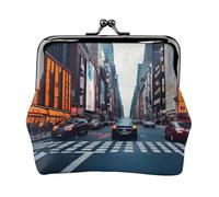 New York City Stampato Microfibra PU Leather Wallet Kiss Lock Mini Pouch per Rossetto Key Change Organization
