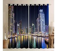 New York City - Tende per finestra per camera da letto di ragazzi e ragazze, stile americano, per ragazzi, casa, città, a tema paesaggio notturno, tende luminose per finestre, 132 x 228 cm (larghezza
