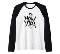 New York City with Graffiti Spray Style Illustration Graphic Maglia con Maniche Raglan