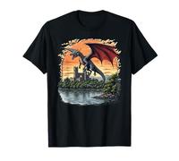 New York Dragon NY Bannerman Castle River Tramonto Design Maglietta