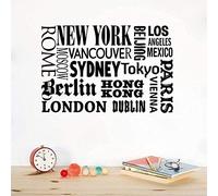 New York Londra Parigi Quote Wall Stickers World City Name Vinyl Wall Decal Art Diy Home Office Decorazione 80X60Cm