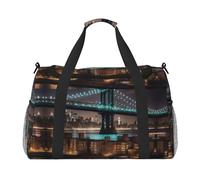 New York Manhattan Bridge Borsa da viaggio notturna, borse weekender per donne e uomini per avventure all'aperto, ideale per campeggio ed escursionismo, nero, Taglia unica