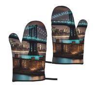 New York Manhattan Bridge Night Print Donne Uomini Universale Fit Resistente Al Calore Guanti Da Forno Cottura Grigliare Indoor Outdoor
