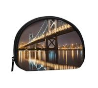 New York Manhattan Bridge Night Print Mini portamonete con cerniera - Piccolo portafoglio per donne e uomini, compatto organizer da viaggio, Nero , Taglia unica