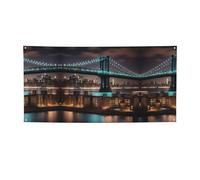 New York Manhattan Bridge Notte Stampato Celebration Backdrop, resistente all'usura Hanging Banner per la casa e il giardino festivo