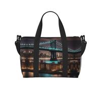 New York Manhattan Bridge Notte Viaggio Duffel Bag Carry On Tote Bag per gli uomini, Weekender Pernottamento Bag,Sport Tote Gym Bag, nero, Taglia unica