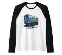 New York Metro Treno Graffiti Arte Street retrò Maglia con Maniche Raglan