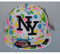 New York Ny City Hunter Bianco Pittura Splash Cappello Aderente Visiera Piatta