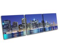 New York NYC Lower Manhattan Night City TREBLE TELA parete arte foto stampa