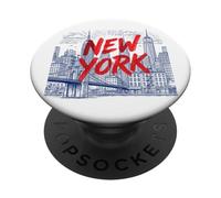 New York, skyline della città, schizzo, grafico, con, grassetto, rosso, pennello PopSockets PopGrip Adesivo